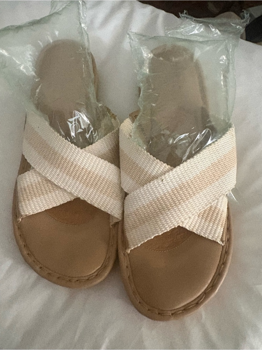 Born Neutral Tan Slip-On Sandal with Embossed Logo
